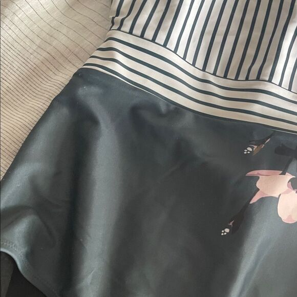 Striped Forest Green  and White One-Piece Swimsuit. - Picture 4 of 7